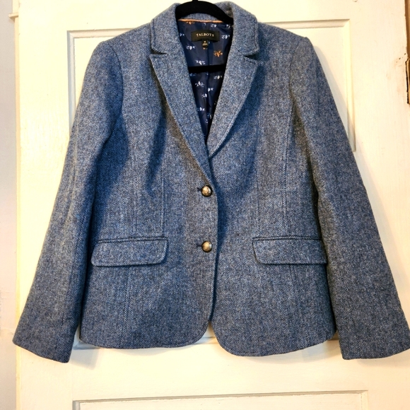 Talbots Jackets & Blazers - Talbots Women's Blue Tweed Wool Blend Blazer Jacket Size 10, EUC